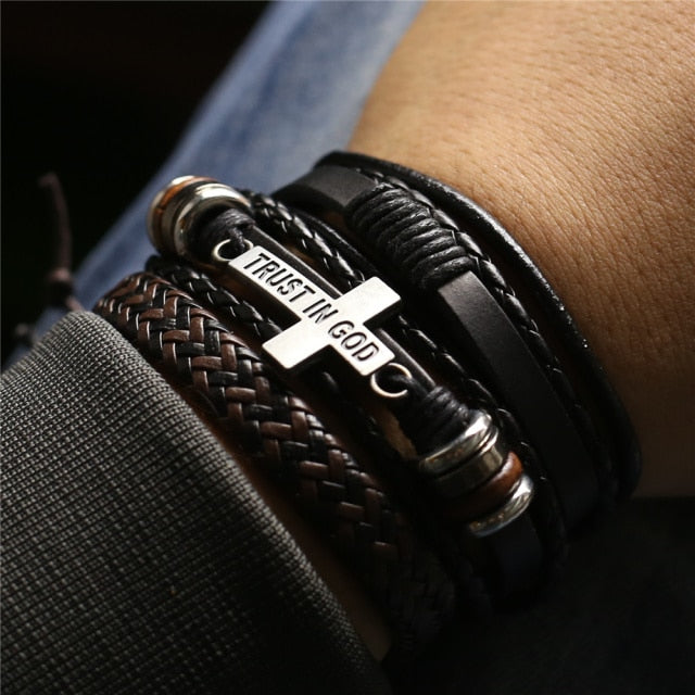 Trust in God Men’s Leather Bracelet Set