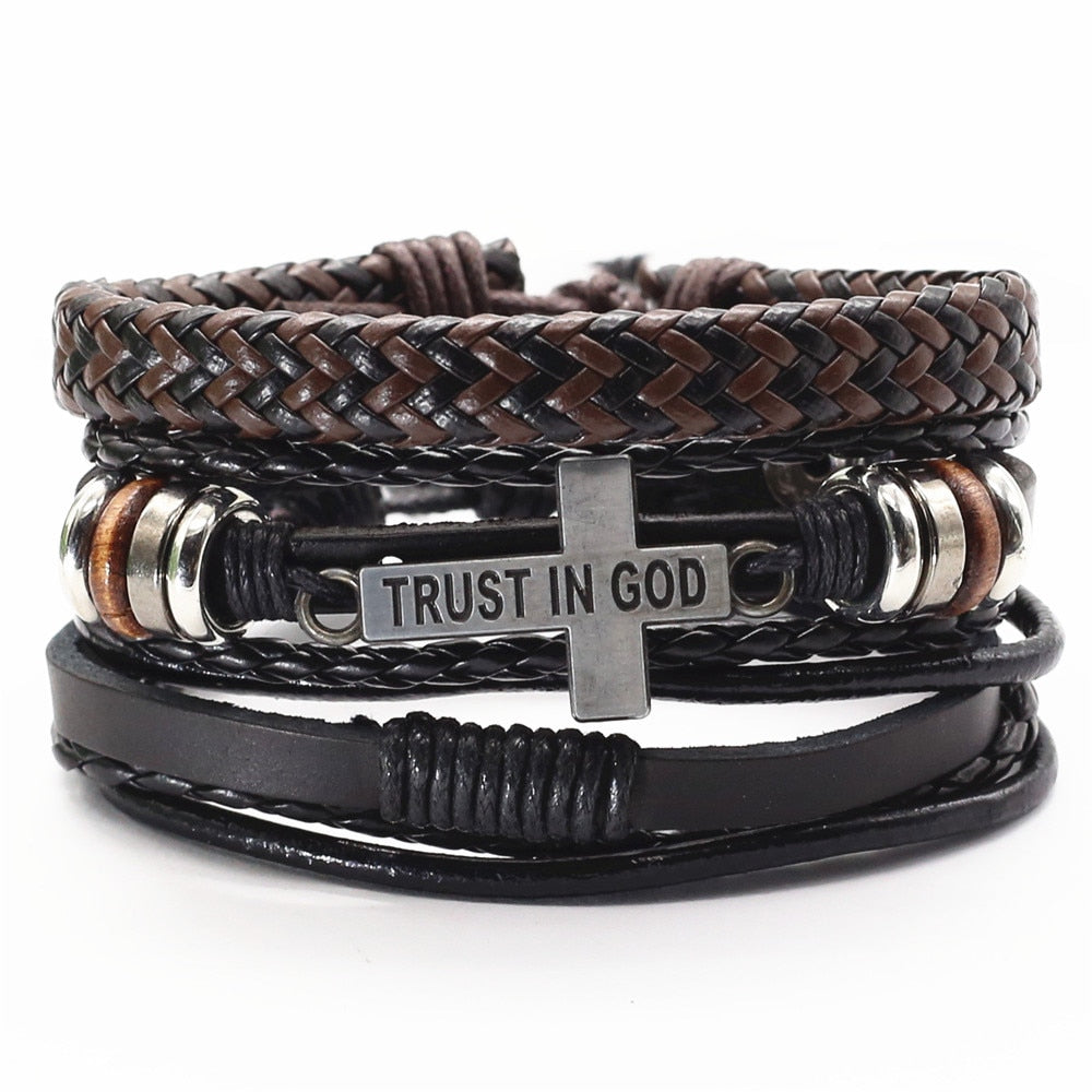 Trust in God Men’s Leather Bracelet Set