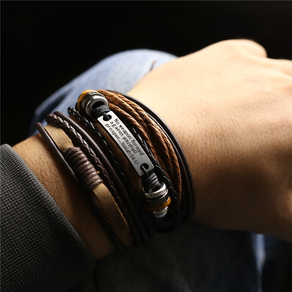 Mens leather bracelet on sale set