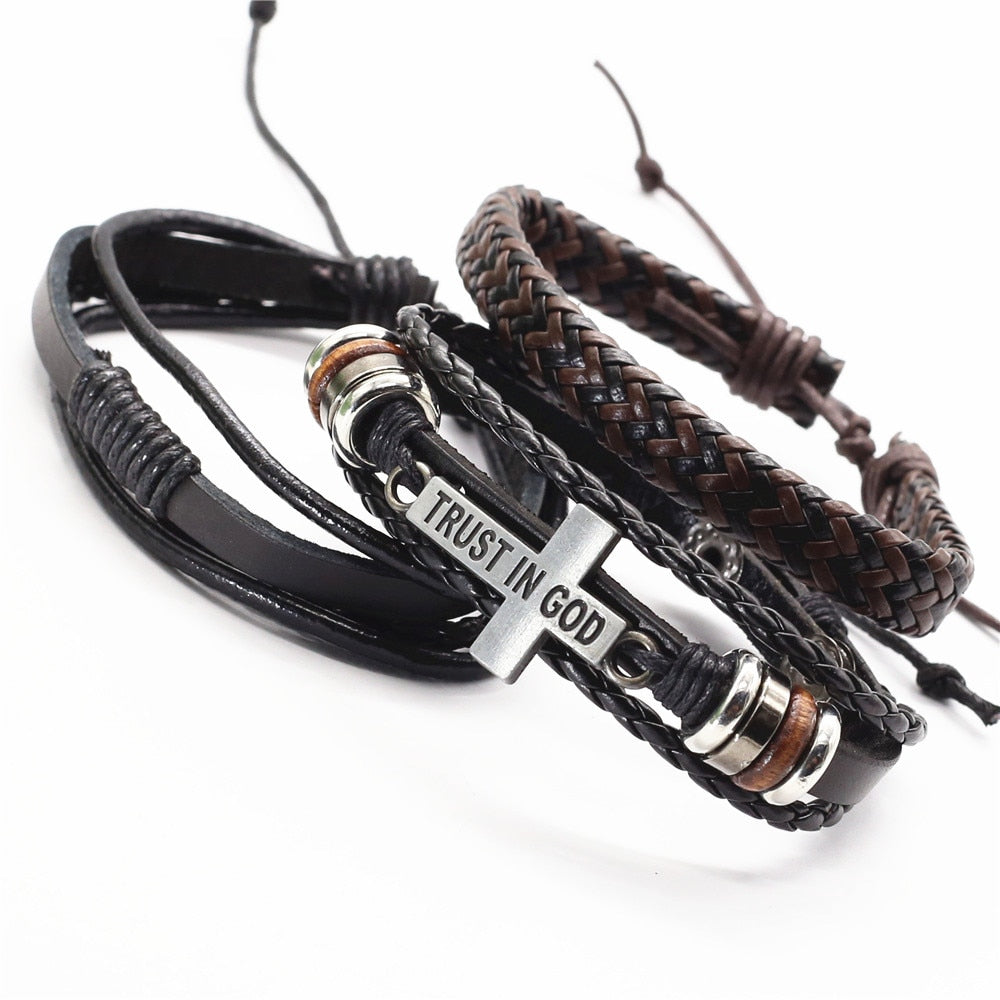 Trust in God Men’s Leather Bracelet Set